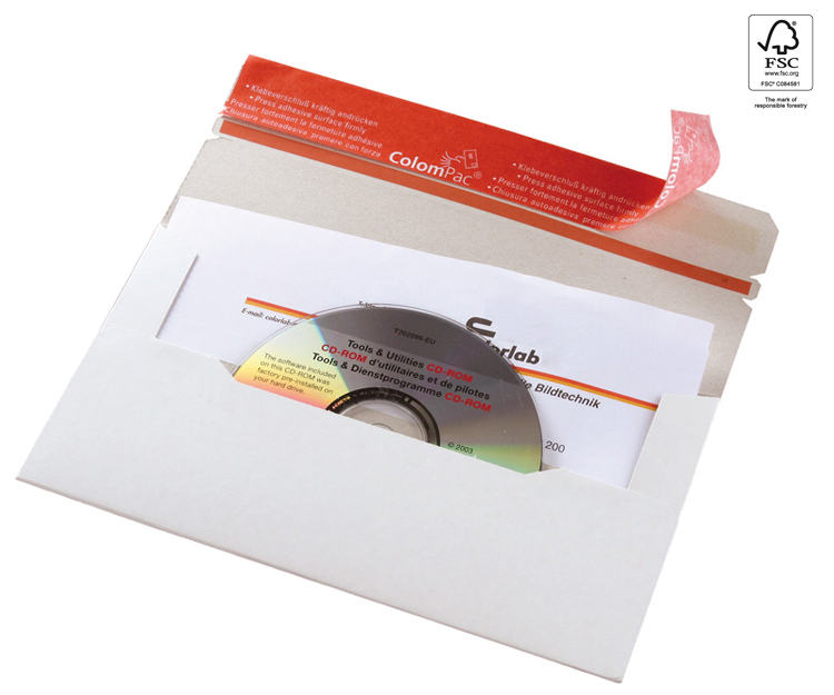 Pochette pour l‘envoi de CD en carton rigide blanc CP40